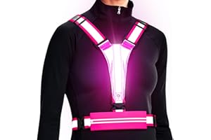 Ylzzrs Reflektierende LED-Weste, Laufausrüstung, über wiederaufladbar, leuchtende Laufweste, Brust, Handyhalter für Läufer, Nachtspaziergänge, 6–11 Stunden Licht, verstellbare Taille/Schulter für