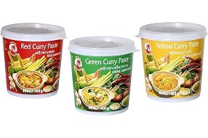 Cock Varumärke – provningsset currypaster – 3-pack (3 x 400 g) – 3 sorter, 1 burk röd, grön, gul currypasta vardera