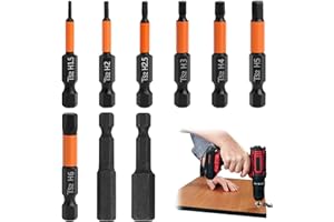TWOBUD 9 Pcs Magnetic Allen Key Drill Bit Set, H1.5-H10 50mm Metric Inner Impact Driver Hex Head with 1/4 Inch Hexagon Shank S2 Steel Wrench Screwdriver Accessories Kit for Electric Manual Screwdrivers