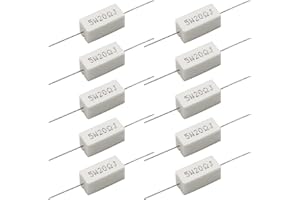 DIMLOVE Cement Resistor,10 PCS 5W 20 Ohm 5% Axial Lead Wire Resistor White Wound Fixed Ceramic Cement Resistors Wirewound Cement Power Resistors Flame Heat Moisture Resistance Precharge Horizontal Resistors
