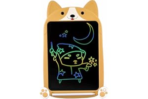 JUSTOP PUPPY LCD Writing Tablet, Large 10 Inch, Colorful Screen, Erasable Electronic Digital Drawing Pad Doodle Board With Stylus Pen, Gift for Kids Adults Home School Office (Yellow)
