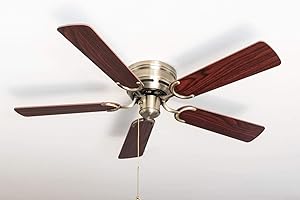 ‎PEPEO PEPEO - Kisa Deckenventilator ohne Beleuchtung | Ventilator mit Zugschalter in Antik-Messing mit Wendeflügeln in Rosen- und Walnuss-Holz, Durchmesser 105 cm. (Farbe: Messing, Rosenholz/Walnuss)