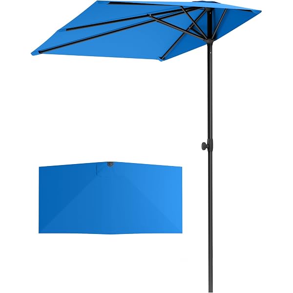 Outsunny Halber Sonnenschirm 2,93x1,5x2,49 M – Balkonschirm Mit 5 Metallstreben, Hochdichtes Polyester 180 G/m², Inkl. Kurbel Und 2-teiligem Mast