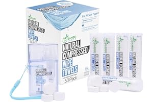 BAMBOEARTH Compressed Towels Toilet Paper Tablets - Portable Compact Disposable Face Towel Wipes - Mini Coin Washcloth Tissues For Travel Camping Or Hiking + Reusable Water Tissue Dispenser (Outdoor Pack (50))