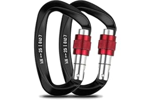Welltop Climbing Carabiners, 2pcs Aluminum Locking Carabiner Clip D-Shaped 25KN Heavy Duty Carabiner Hook with Screwgate for Climbing, Rappelling, Hammocks, Dog Leash, Water Bottle