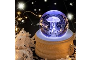 NEEMOSI Kristallkugel Spieluhr, 360 ° drehbare hölzerne Spieluhr mit Licht，Geburtstagsgeschenk, Projektionsfunktion mit Beleuchtung, LED Mond Lampe, Valentinstagsgeschenk, Jubiläum