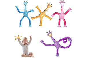 IUKUNNE 4 Pezzi Giocattolo Giraffa Telescopico,Giocattoli di Aspirazione Giraffa,Telescopico Giraffa Fidget Giocattoli,Giocattolo Tubo Giraffa,Giocattolo Educativo Contro per Bambin