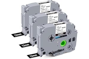 ‎BOYEEZON BOYEEZON Kompatibel für Brother P Touch Bänder 12mm Schwarz TZe-335 Schriftband TZ 12mm 0.47 Laminated Black TZe335 Weiß auf Schwarz, für Brother Ptouch PT-H105 P300BT H107B H110 D210 H100LB, 3-Pack