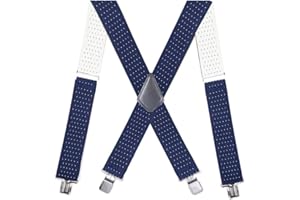 KLONKEE Mens Braces For Trousers With Strong Clips Metal Clip Adjustable Wide 5 cm 1.96 inch Heavy Duty X-BACK Suspenders Straight