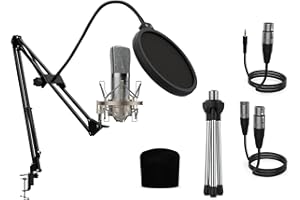 Audibax Berlin 1800 Silver Edition Pro - Microfono a Condensatore da Studio - Include Supporto, Anti-pop e Cavi - Risposta in Frequenza 20 Hz/20 KHz - Microfono con Diagramma Polare Cardioide