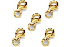 DIY925 My-Bead 5 Stück Karabinerverschlüsse 9mm 925 Sterling Silber 24K Gold doppelt vergoldet in Juweliers- Qualität