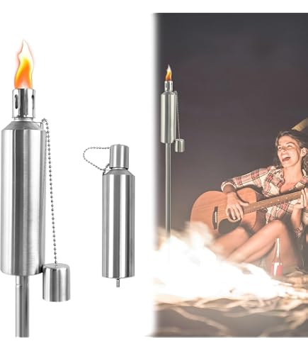 6 Torches De Jardin En Acier Inoxydable - 115 Cm - Brûle Paraffine Ou Huile - Pour Ambiance Extérieure