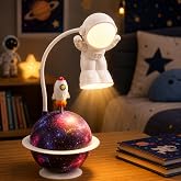 Coverzone Astronot Temalı 2'si 1 Arada Masa Lambası ve Gece Lambası USB Şarjlı 400mAh Bataryalı Renkli Gezegen Gece Işığı 5V 