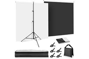 FOCCALLI Biały czarny ekran z podstawką, 2,0 x 1,5 m (biały czarny ekran + podstawka)