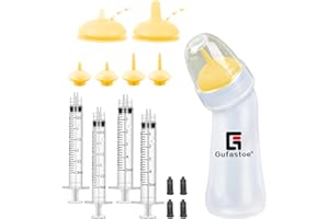 Gufastoe Flacone per animali domestici, con nippli e siringhe, per cuccioli, per cuccioli, cani, gatti o altri animali domestici, 15 pezzi (giallo)