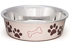 Loving Pets Stainless Steel Bella Dog Bowl Non-Slip Dishwasher Safe & Bacteria Resistant Metallic Pet Dish - Paparazzi Pink - Medium (796 ml)