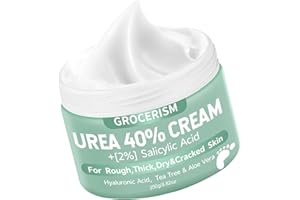 GROCERISM Crema Urea 40% más un 2% de ácido Salicílico 250g || Para Pies y Crema de Manos con ácido Hialurónico, árbol de té y Aloe Vera para Humectar, Eliminar Callos y Suavi