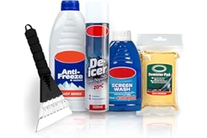QLV Winter Car Kit - Car Accessories: Ice Scraper, De-Icer Spray, Windscreen Washer Fluid, Anti-Freeze & Demister Pad - Effective Snow & Ice Removal for Safe Winter Driving