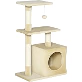 PawHut Tree Scratching Post for Cats 81.5 cm 2 Platforms 50 x 30 x 81.5 cm | Cat Tower, Sisal Posts, Cave, Hanging Ball, Eleg