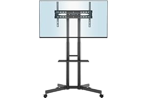 BONTEC Mobile TV Stand on Wheels for 32-85 inch LCD LED OLED Flat Curved TVs, Height adjustable Shelf Trolley Floor Stand Holds up to 60kg, TV Stand with Tray Max VESA 600x400mm