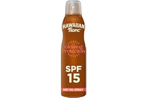 Hawaiian Tropic Glowing Protection Sunscreen Dry Oil Spray Mist, Water Resistant SPF 15 UVA plus UVB Protection Sunscreen Spray, Tropical Scent Sun Lotion with Island Botanicals, 177 ml