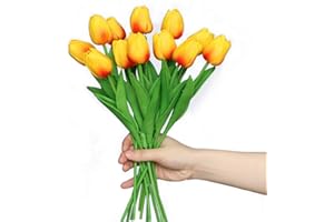 Anaoo 12 Pezzi Bouquet di Tulipani Fiori in Lattice, Fiori Artificiali per Nozze, DIY Feste Natale Decorativi, Matrimoni, Decorazione per la Casa, Effetto Realistico, Arancia