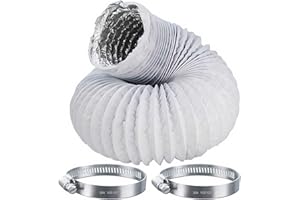 QISF 4inch x 10ft (3M) Tumble Dryer Hose,Air Ducting Tumble Dryer Vent Hose,Flexible Aluminium PVC Air Hose with 2 Clamps, Fit for Air Conditioner,Dryer,Bathroom Extractor Fan,Kitchen