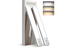 EZVALO Under Cabinet Kitchen Lights, 80 LED Motion Sensor Lights Indoor 3 Color Temps, 1900mAh Rechargeable Wireless Dimmable Under Counter Lights for Kitchen, Stairs, Wardrobe, Hallway(2 Pack)