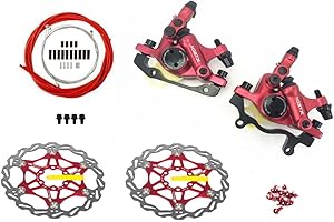 NYK Zoom Bike HB-100 - Pinzas de freno de disco hidráulico delantero y trasero con rotor flotante y cable (rojo)