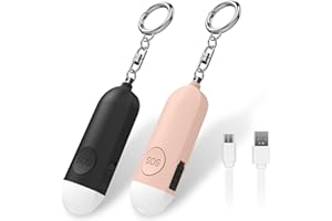 Qoosea 2 Sirène Personnelle Alarme Safesound Sirène de Sécurité Personnelle Rechargeable Sirène 130DB Alarme de Sécurité de Panique Approuvée par la Police avec Lumière LED Porte-clés d'auto-défense