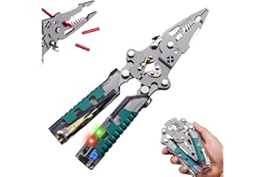 Hojalis Tuvilo Electrical Pliers, Foldable Wire Stripper, Multifunctional Wire Strippers Electrical with Voltage Tester and Non-Slip Grip for Cutting and Pulling Wires Cable, Electricians DIY Repairs