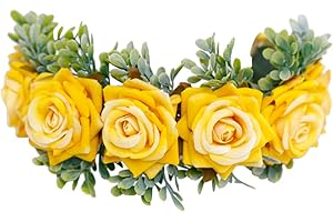 Minkissy Bridal Headband Bridal Headband Womens Headband Christmas Floral Headband Artificial Rose Wedding flower Headband Hair Wreath (Yellow) Woman Headband Womens Headband Womens Headband
