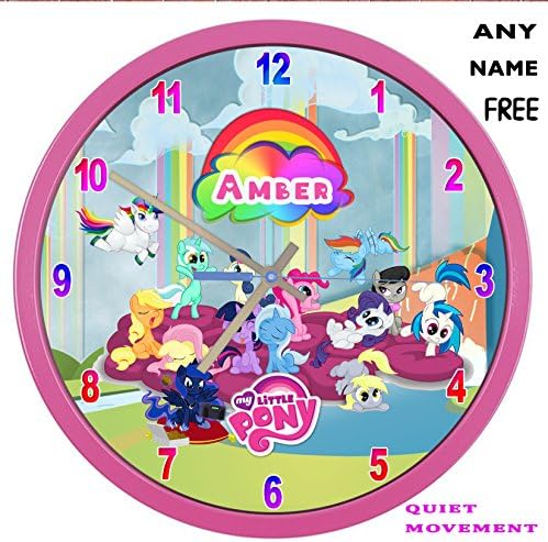 New! PINK Quiet Metal/Glass 27.5 cm My LITTLE Pony Wall Clock Girl Add a name
