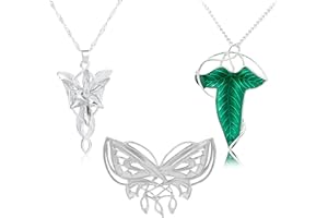 YouU 3 Stück Arwens Abendstern Halskette Elfengrüne Lorien-Brosche Halskette Herr der Ringe Schmetterlings Elfen Brosche Schmuck