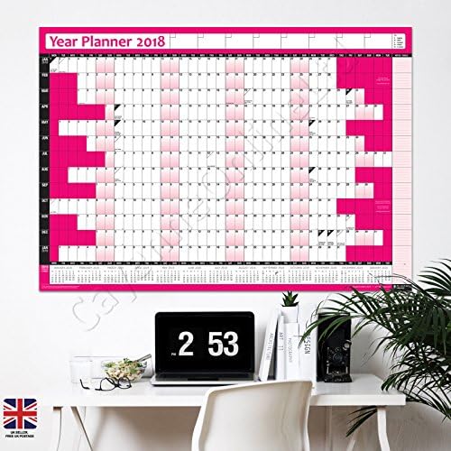 2021 Yearly Annual Office Home Wall Planner Calendar Chart - Includes UK & Ireland Bank Holidays and 2022 Foot Note Calender Pink M 35x49cm