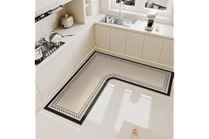 Treer Kitchen Rug Kitchen Floor Mat L-shaped Non Slip Washable Waterproof Anti-Fatigue Standing Mat Diatom Mud Long Carpet for Hallway Sink Laundry Office Entryway (European,100x100x45cm)