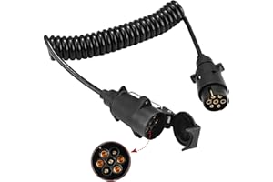 DARKGUARD Cable alargador para remolque, 12 V, 2,5 m, 7 polos, cable en espiral, cable de remolque con enchufe para bicicleta, camión, tractor
