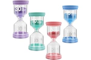 OZNEWLIFE 4 Stück Sanduhren Set Farbe Kinder Zeitmesser Sanduhren Buntes Sanduhren Set Eieruhren 5/10/15/30 Minuten Glas Timer für Kinder zähneputzen Klassenzimmer Spiele