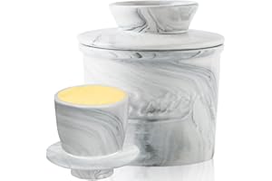 Lighterday Maselniczka z pokrywką, francuska maselniczka z ceramiczną pokrywką, masło do smarowania masła (marmur, 10 cm)