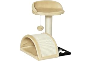 PawHut Cat Tree Scratching Scratcher Post Kitten Activity Centre Climber Hanging Ball Beige