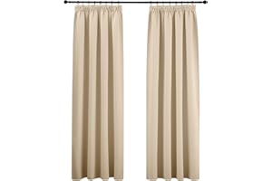 PONY DANCE Cortinas Opacas Cortinas Termicas Aislantes Frio y Calor Cortinas Salon Modernas 2 Piezas Cortinas Dormitorio Cortinas Blackout para Riel con Ganchos, 140x245 CM, Beige Oscuro
