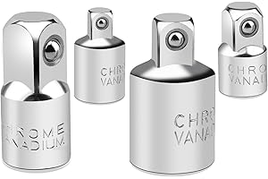 SALUBOHUM 4 PCS Adaptateur Douille, Adaptateur Cliquet, 1/4" à 3/8", 3/8" à 1/4", 3/8" à 1/2", 1/2" à 3/8", en Acier Chrome-Vanadium, Adapté pour les Clés à Molette et les Clés à Douille (Argenté)