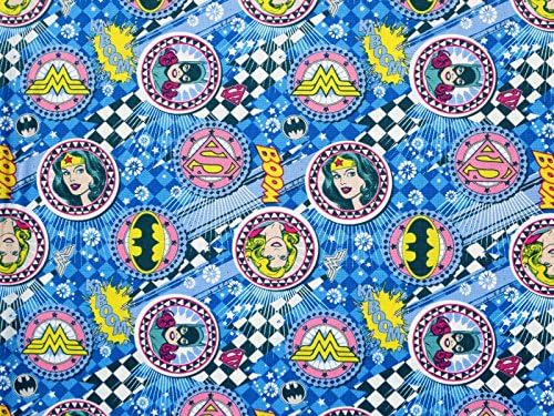FAT QUARTER ,BATGIRL WONDER WOMAN SUPER GIRL POWER FEMALE SUPERHERO CAMELOT FABRICS BLUE BACKGROUND 100% COTTON FABRIC