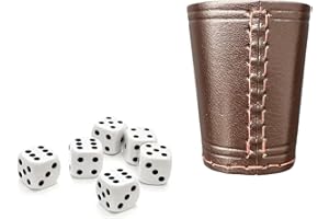 DELALO Würfelbecher aus Echtleder– Handgearbeiteter Becher inkl. 6 Würfeln (16 mm), 9 cm, Hochwertige Verarbeitung für Würfelspiele (Braun)