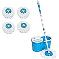 Mupkin Spin Mop with 5 Refill | 360 Degree Rotating Mop | Extendable Rods with Handle Lock | Floor Cleaning Mop | Mop with Bucket | Blue