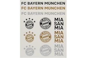 ‎FC BAYERN MÜNCHEN FC Bayern München Sticker Card – Lettering & Logo – Set of 12 Black/Gold-Silver Sticker FCB