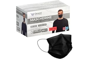 general merchandising 100 pz Mascherine Chirurgiche Nere | Mascherine Chirurgica Nera Tipo IIR con nasello regolabile
