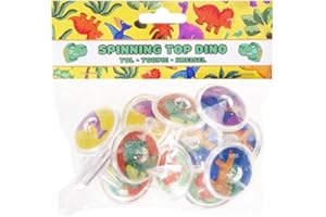 DUCKIEZ 1 pack of 12 Spinning Tops. Multiple designs chosen at random. Perfect party bag filler or school fete giveaway! (Dinosaur, 1, Count)