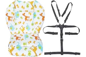 YWOWORLD Kinderwagen/Hochstuhl Sitzkissen Liner Mat Pad Cover Resistant und Hochstuhlgurte (5-Punkt-Auffanggurt) 1 Anzug (Tier)