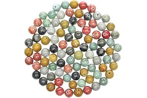 MJDCB 200pcs 8mm Stone Beads Kit Round Loose Gemstone Black Red Green Yellow Grey Wood Grain Stone Beads for Bracelet Necklace Earrings Jewelry Making